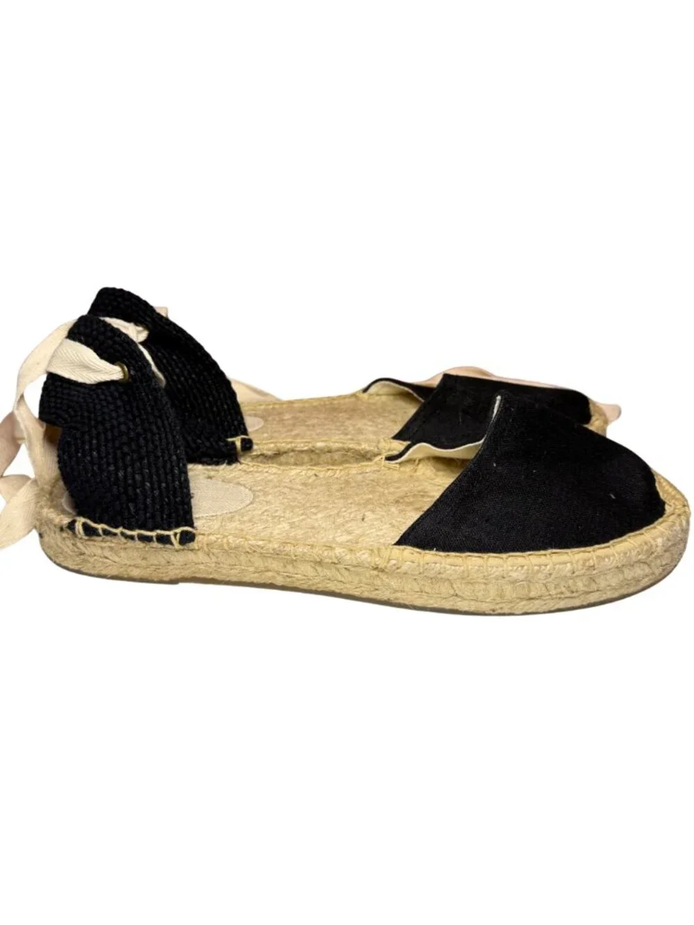 Soludos Espadrilles Lauren Lace Up Black Jute Ankle Tie Sandal Size 10